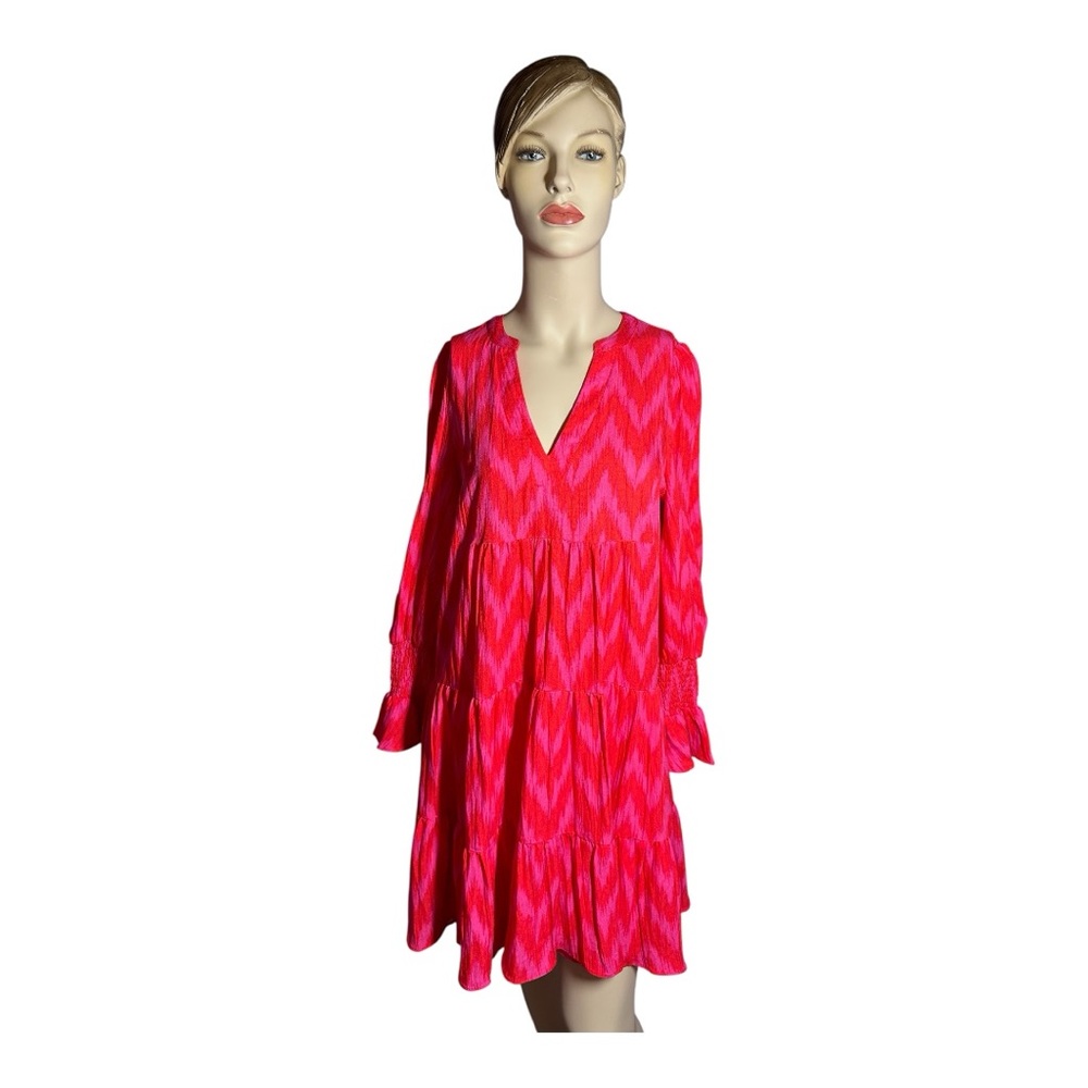 Pomander Place Chevron Pink Babydoll Dress, Size S‎ (217)